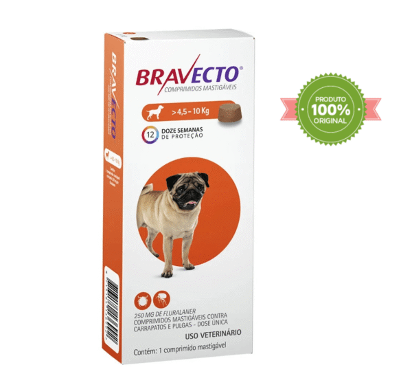 Antipulgas e Carrapatos Bravecto MSD para Cães 4,5Kg a 10Kg - 1 comprimido